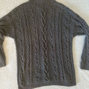 Joseph Wool Dark Gray Turtleneck Sweater with Cable Knit Pattern